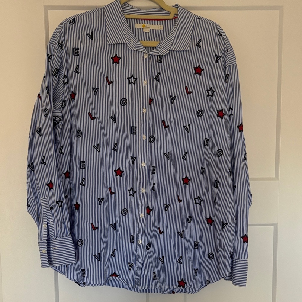 Blue Striped Dress Shirt with Lettering